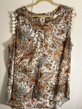 Paisley Floral Sleeveless Camisole — White and Rust